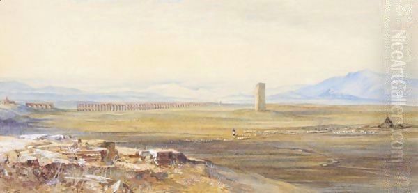 Campagna Di Roma, Alexandrine Aqueduct Oil Painting by Edward Lear