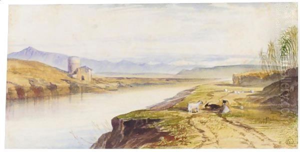 View On The Tiber, Near Rome Oil Painting by Edward Lear