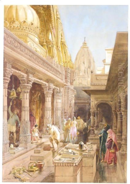 The Bisheswar Or Golden Temple Of Shiva, Benares, India Oil Painting by William Simpson