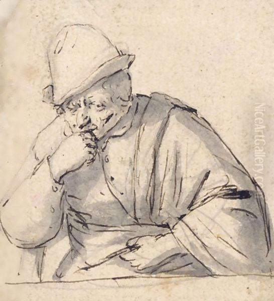 Half-Length Study Of A Man, Possibly A Self-Portrait Oil Painting by Adriaen Jansz. Van Ostade