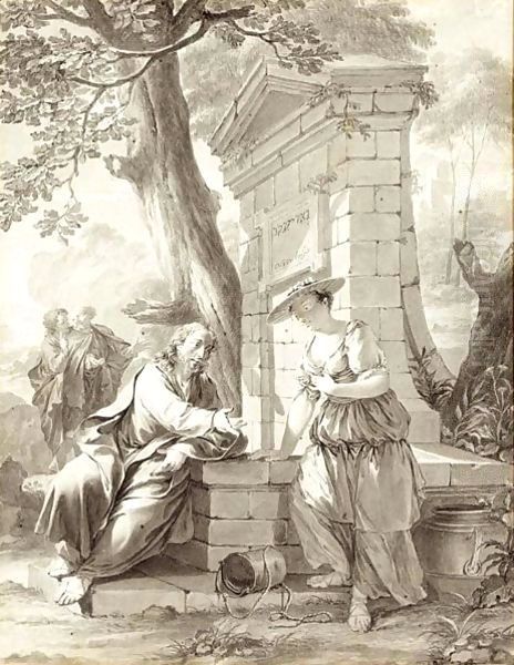 Christ And The Woman Of Samaria At The Well Oil Painting by Nicolaes Verkolje