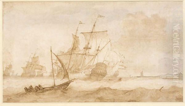 Seascape With Dutch Vessels In A Strong Wind Oil Painting by Ludolf Backhuysen