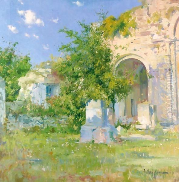 Ruinas En La Iglesia De Santa Maria, Besalu (The Church Of Santa Maria, Besalu) Oil Painting by Eliseu Meifren i Roig