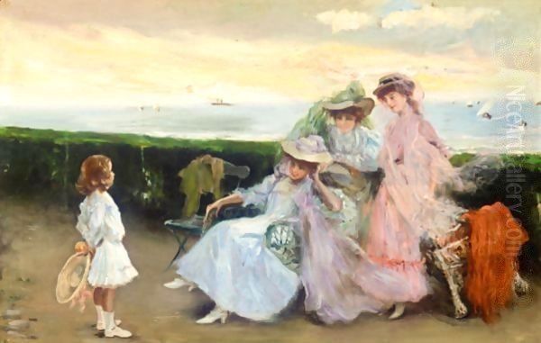 On The Terrace In Biarritz Oil Painting by Jose Villegas y Cordero