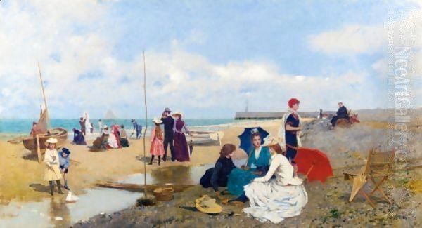 An Afternoon On The Beach Oil Painting by Francisco Miralles Galup