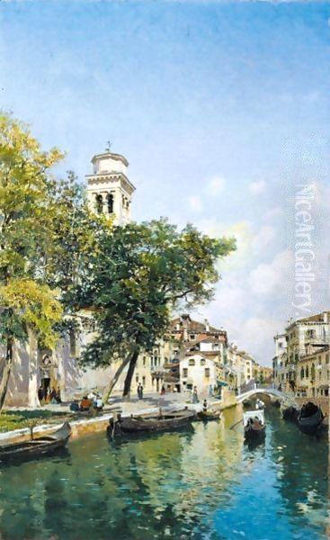 Gondolas On A Venetian Canal 3 Oil Painting by Federico del Campo