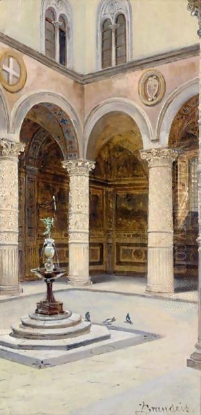 Cortile Di Palazzo Vecchio, Florence Oil Painting by Antonietta Brandeis