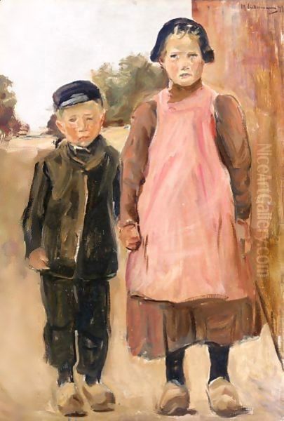 Boy And Girl On The Village Road Oil Painting by Max Liebermann