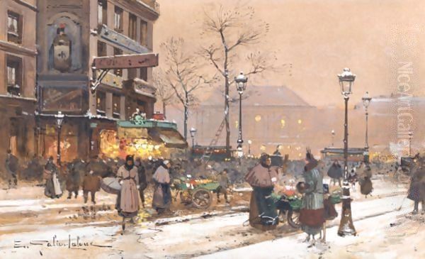 Un Marche Au Soir Oil Painting by Eugene Galien-Laloue