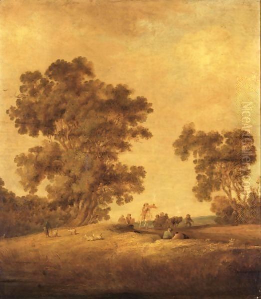 A Trumpeter And Two Horsemen With A Horse-Drawn Cart In A Landscape Oil Painting by Salomon van Ruysdael