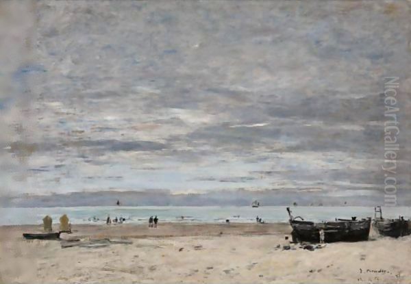 Berck. La Plage A Maree Basse Oil Painting by Eugene Boudin