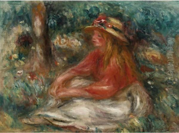 Jeune Fille Assise Sur L'Herbe Oil Painting by Pierre Auguste Renoir