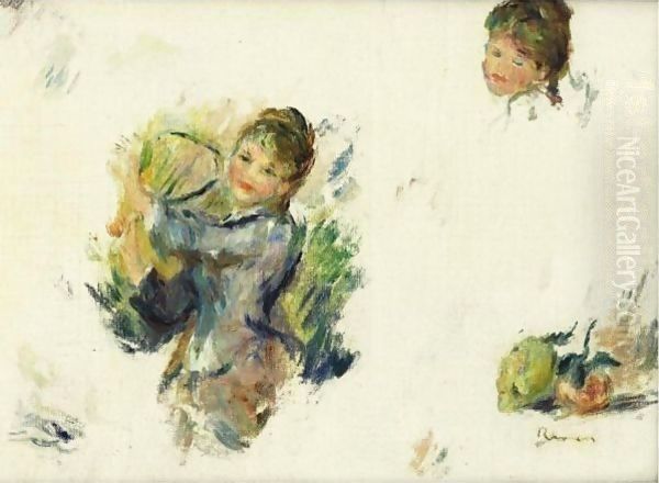 Etude Pour Jeunes Filles Jouant Au Volant Oil Painting by Pierre Auguste Renoir