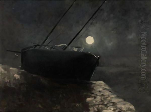 Barque Au Clair De Lune Oil Painting by Odilon Redon