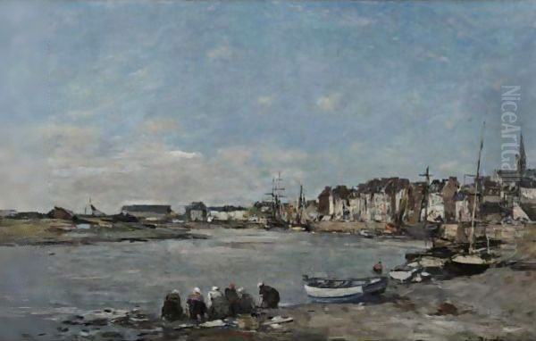 Laveuses Au Bord Du Port De Trouville Oil Painting by Eugene Boudin