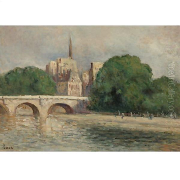 Paris, Notre Dame La Seine Et Le Vert Galant Oil Painting by Maximilien Luce