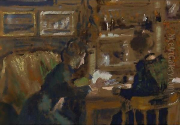 La Causerie (Deux Femmes Dans Un Interieur) Oil Painting by Georges Lemmen