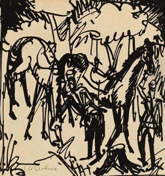 Federzeichnung (Ink Drawing) Oil Painting by Ernst Ludwig Kirchner