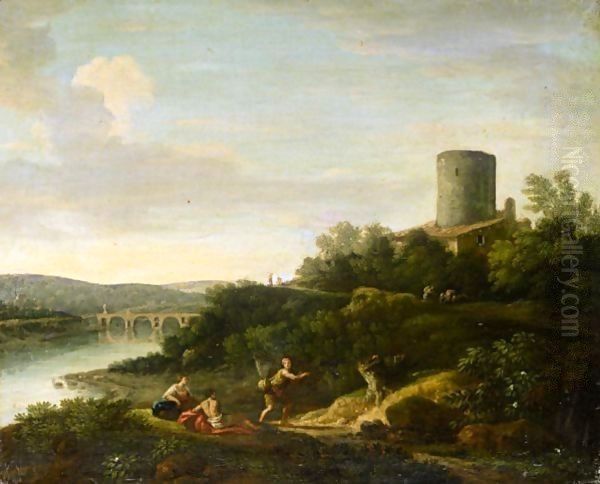 An Italianate Landscape With Figures In The Foreground Oil Painting by Jan Frans Van Bloemen (Orizzonte)