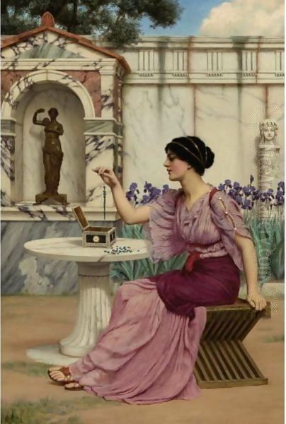 Threading Beads Oil Painting by John William Godward