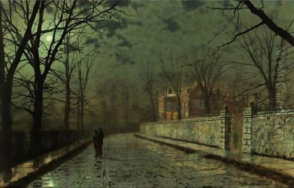 A Moonlit November Night Oil Painting by John Atkinson Grimshaw