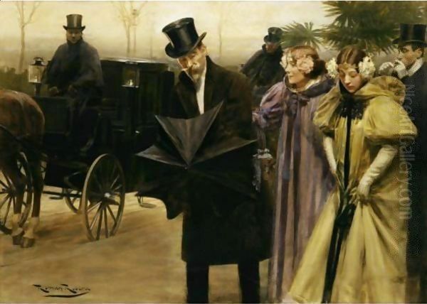 Arriving At The Pre Catelan Ball, Paris Oil Painting by Roman Ribera Cirera