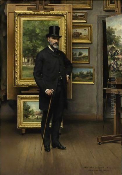 Self Portrait In A Picture Gallery Oil Painting by Adolphe Pierre Leleux