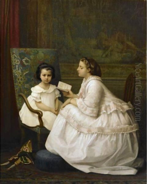 The Lesson Oil Painting by Auguste Toulmouche