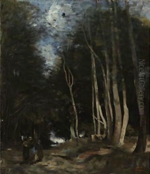 Ville D'Avray, Une Allee Dans Les Bois Oil Painting by Jean-Baptiste-Camille Corot