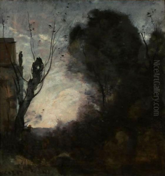 Souvenir D'Une Villa Italienne, Effet Du Soir Oil Painting by Jean-Baptiste-Camille Corot