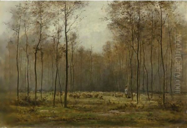 A Shepherd's Flock Oil Painting by Cesar De Cock