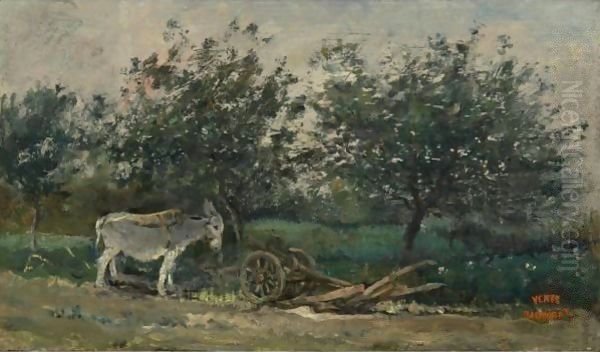 A Donkey Near His Plough Oil Painting by Charles-Francois Daubigny