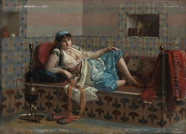 An Arab Beauty With Her Hookah Oil Painting by Jan Baptist Huysmans