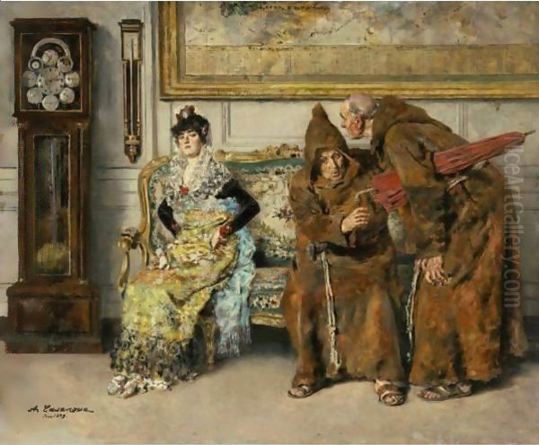 First In Line Oil Painting by Antonio Salvador Casanova Y Estorach