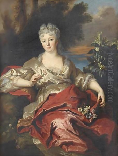 Portrait De Femme En Robe Blanche Oil Painting by Nicolas de Largillierre