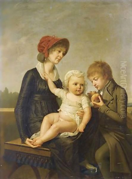 Jeune Mere Et Ses Deux Enfants Oil Painting by Robert-Jacques-Francois-Faust Lefevre