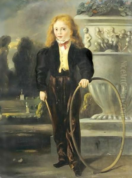 Portrait D'Alexandre Dumas Fils Enfant Tenant Un Cerceau Oil Painting by Louis Boulanger