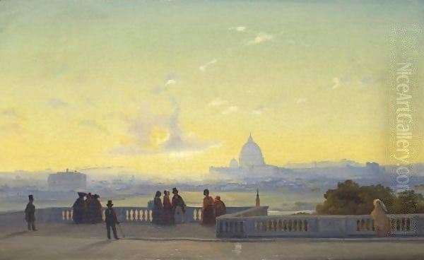 Vue De Rome Depuis Le Pincio Oil Painting by Ippolito Caffi