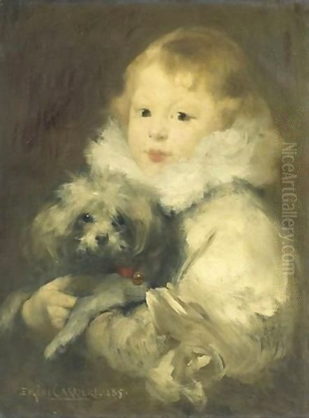 Enfant Au Chien Oil Painting by Eugene Carriere