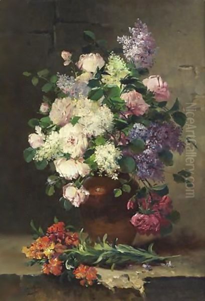 Vase De Pivoines Et Lilas Oil Painting by Eugene Henri Cauchois