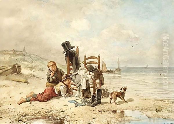 Awaiting The Master A´s Return, Scheveningen Beach Oil Painting by Jan Mari Henri Ten Kate