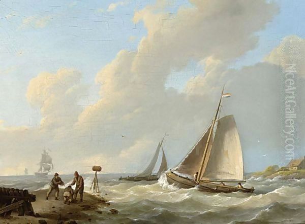 Shipping Off The Dutch Coast Oil Painting by Johannes Hermanus Koekkoek