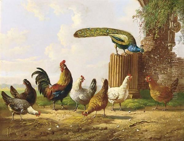 Poultry In A Landscape (A Pair) Oil Painting by Albertus Verhoesen