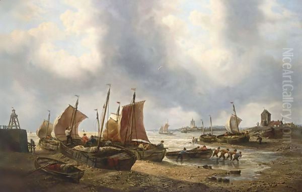 ' A Fresh Breeze Off Scheveningen' Oil Painting by Francois Etienne Musin