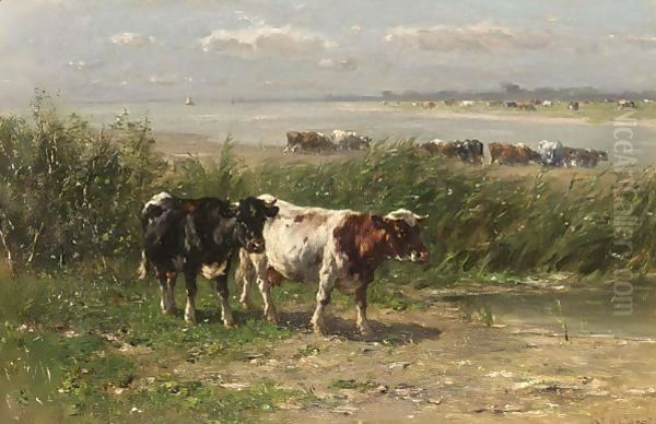 Cattle In A Field Oil Painting by Johannes-Hubertus-Leonardus de Haas