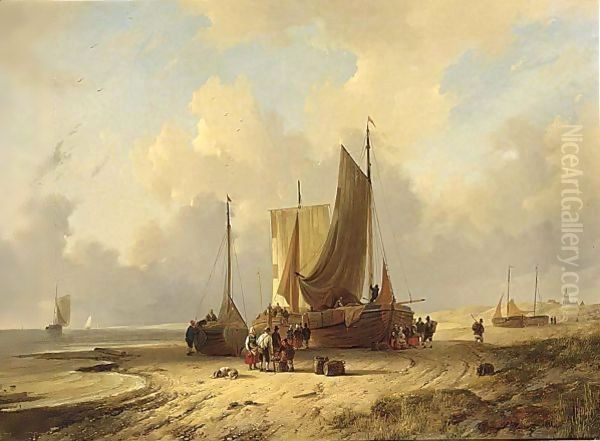 The Return Of The Fishing Boats Oil Painting by Remigius Adriannus van Haanen