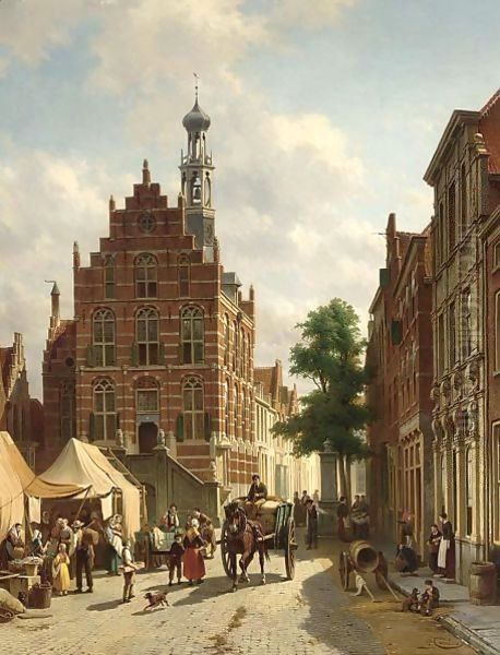 A Busy Street In Culemborg Oil Painting by Jacques Carabain