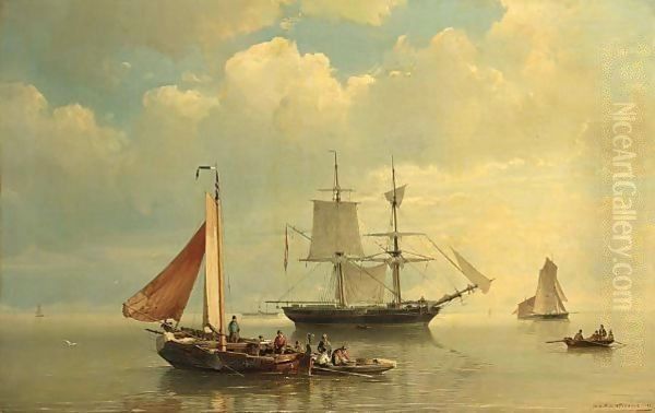 Shipping On The Zuiderzee Oil Painting by Johannes Hermann Barend Koekkoek