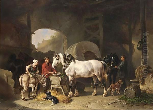 Tending The Horses Oil Painting by Wouterus Verschuur