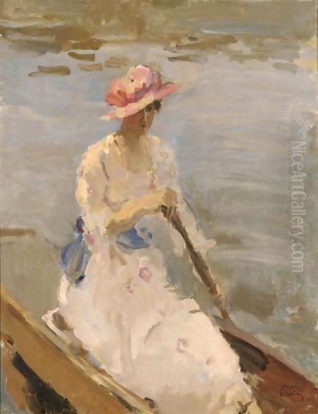 A Lady On A Boat On The River Thames, London Oil Painting by Isaac Israels